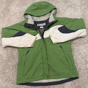 Vintage Columbia Hooded Outdoor Jacket | Green Colorblock | Medium